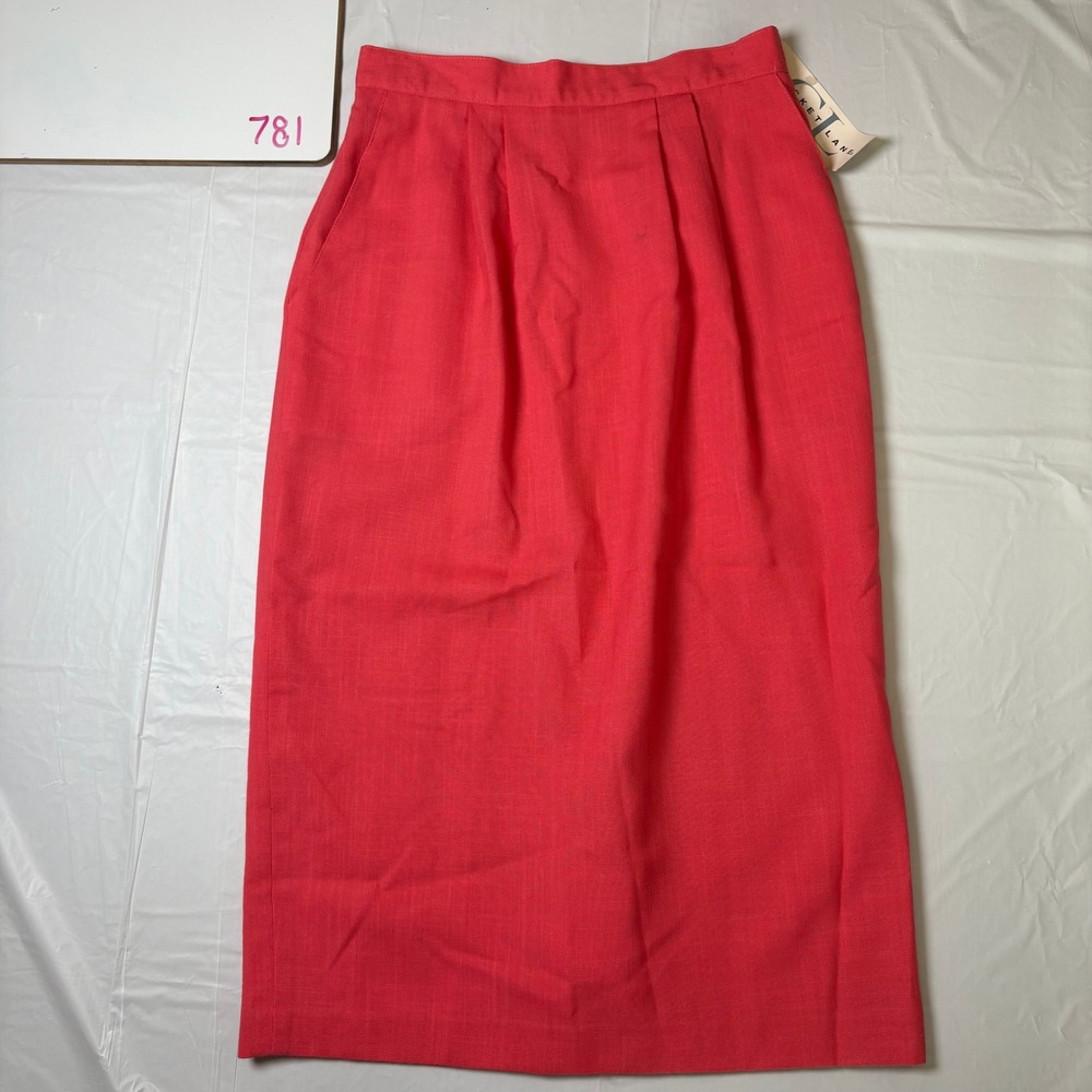Cricket Lane Womens Vintage Pink Linen Blend Pleated Midi Skirt‎ Size 8 NWT
